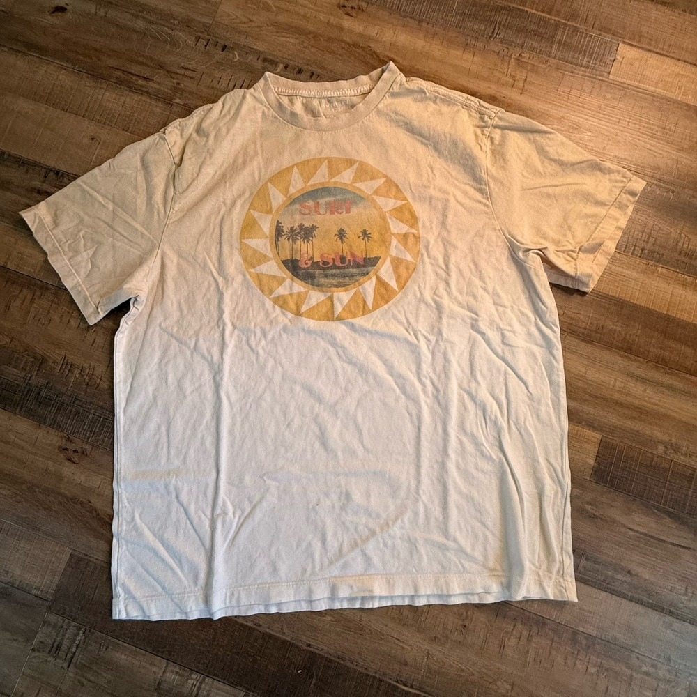 American‎ Eagle Outfitters T Shirt Men's Large Tan Ombre Surf & Sun Logo Tee